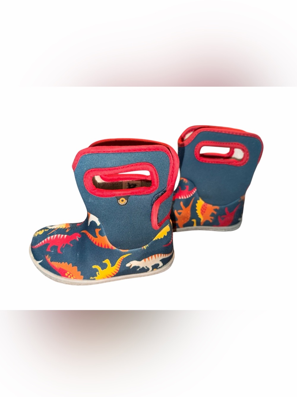 Bogs Navy Toddler Dino Boots with Red Trim Dinosaur Print, waterproof, size 8C